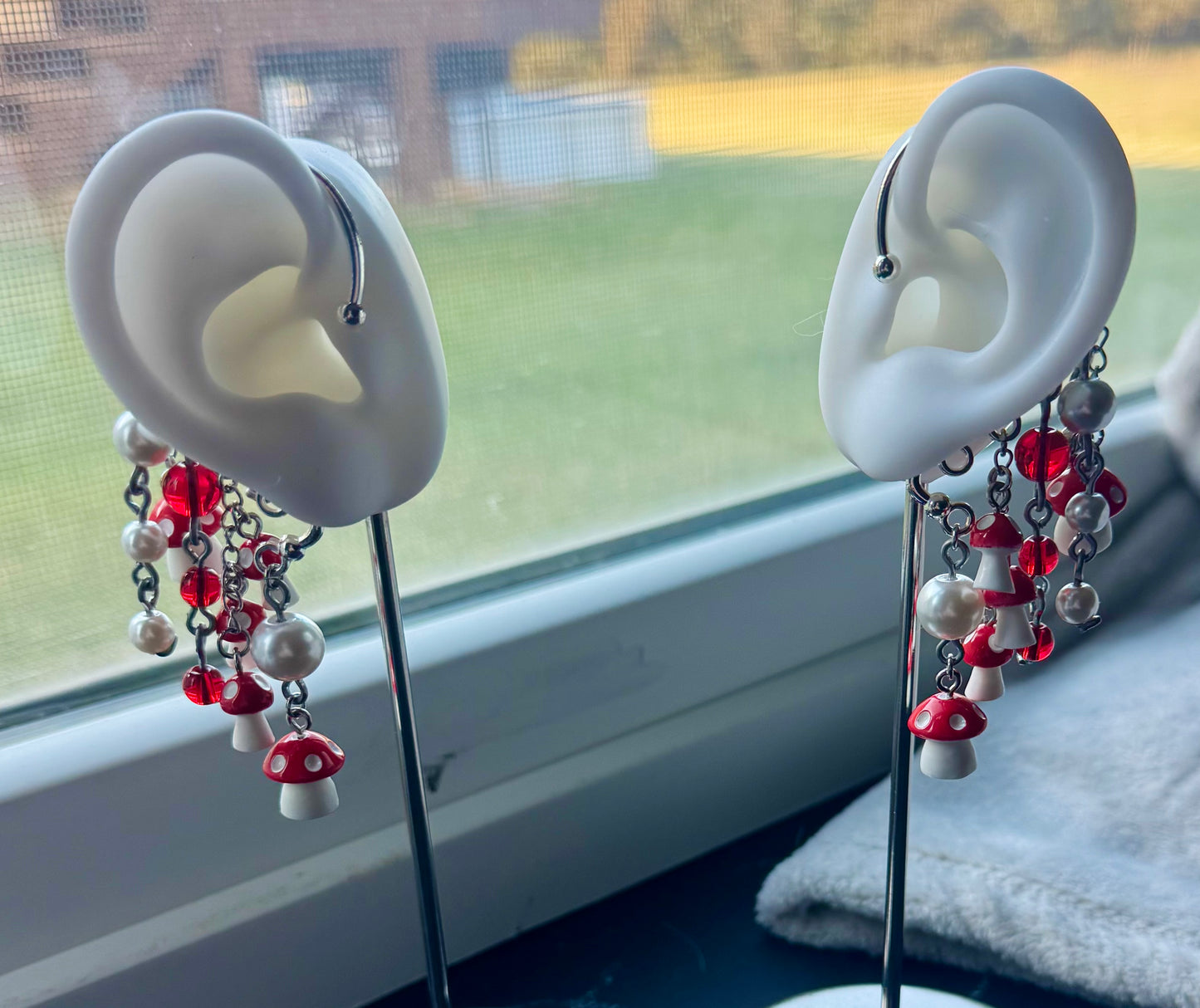 Silver Red Mushroom Ear Cuffs🍄