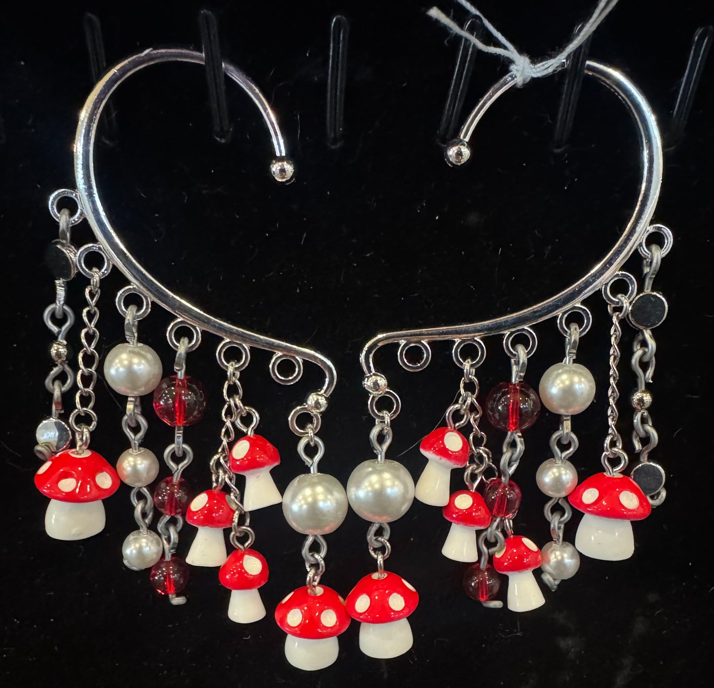 Silver Red Mushroom Ear Cuffs🍄
