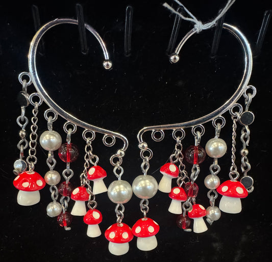 Silver Red Mushroom Ear Cuffs🍄