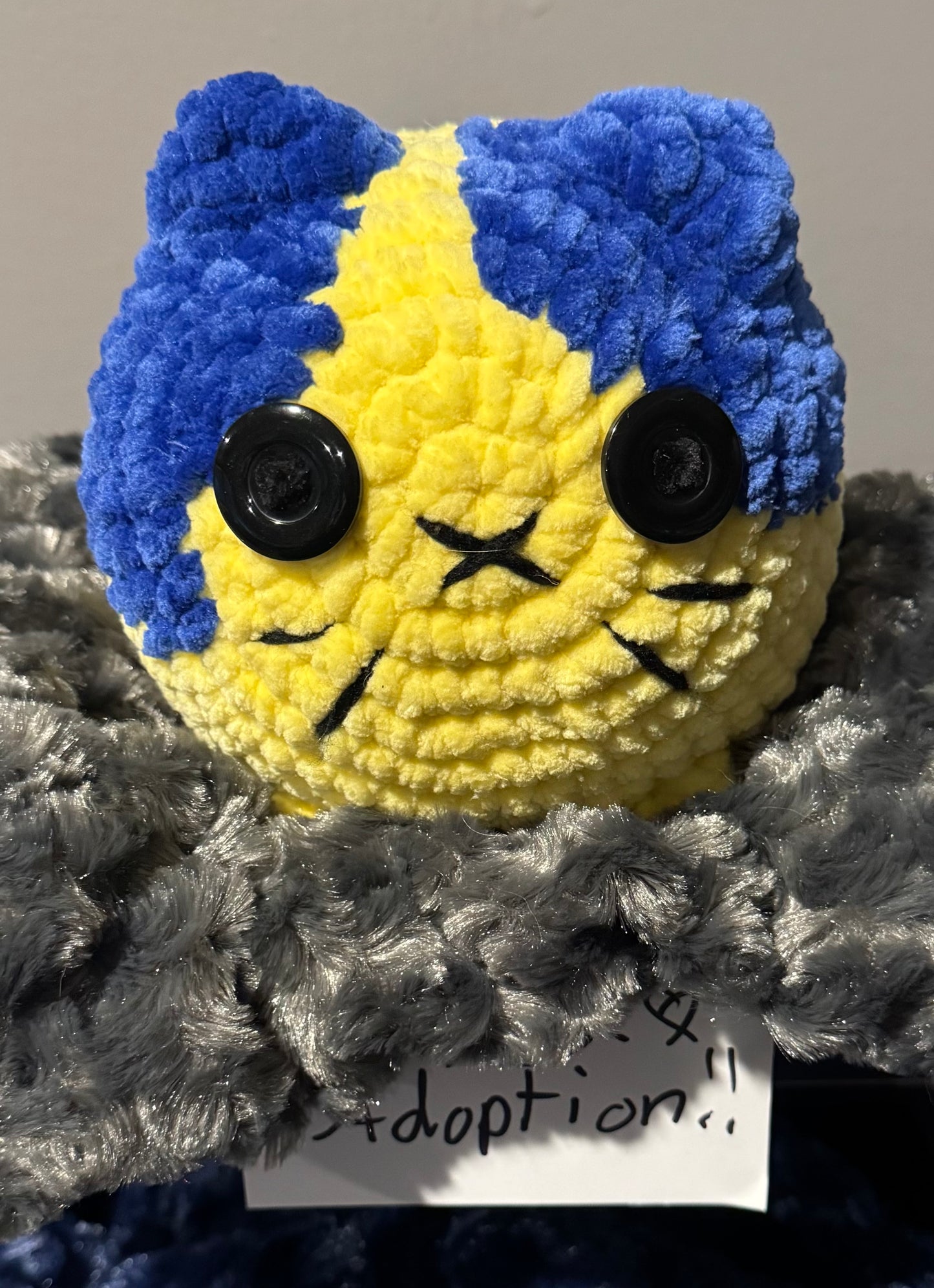 Coraline Themed Crochet Cat💛💙🖤