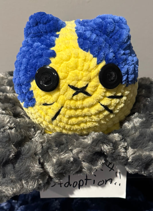 Coraline Themed Crochet Cat💛💙🖤
