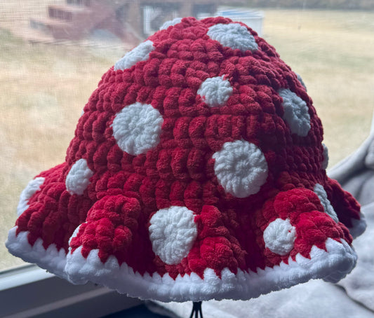 Red Mushroom Crochet Bucket Hat🍄