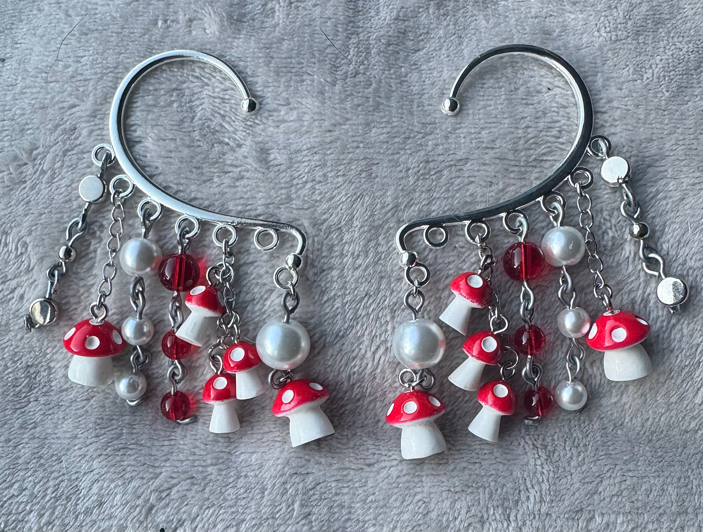 Silver Red Mushroom Ear Cuffs🍄